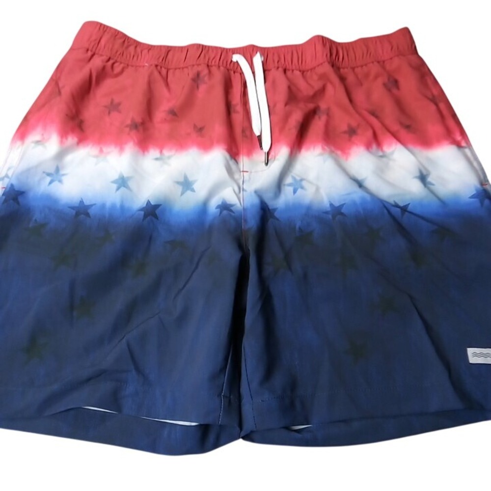 Trunks Surf & Swim Co Mens XXL Patriotic Stars‎ Ombre Swim Trunks Red White Blue